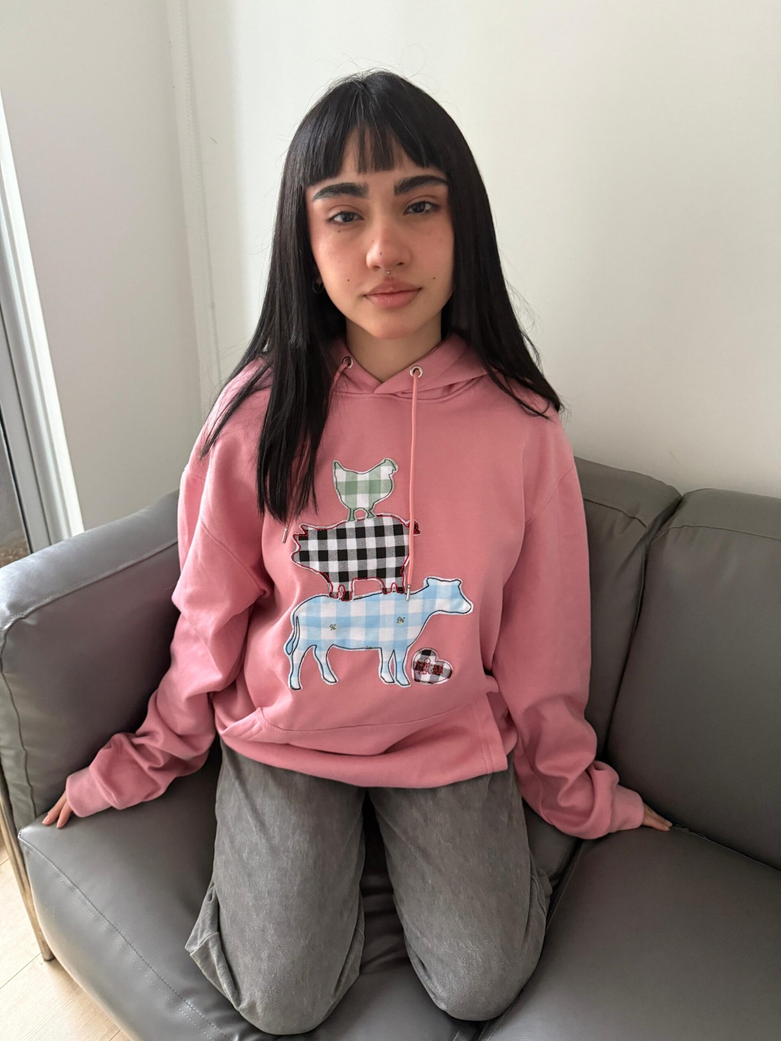 Hoodie Go Vegan vaca cerdo gallina - Image 2